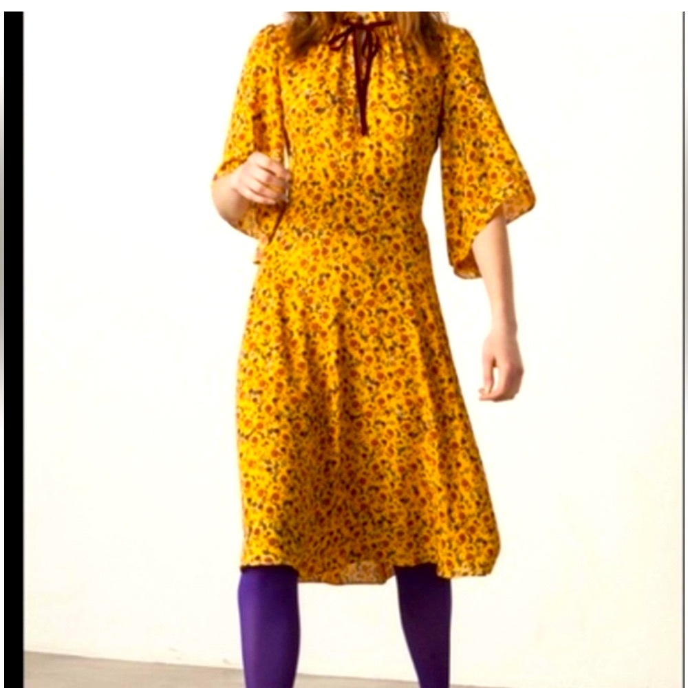 Donna Morgan Yellow Floral Asymmetrical Dress